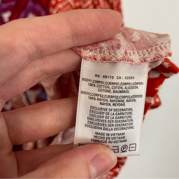 ANTHROPOLOGIE AKEMI KIN Ikat Split Neck Top Orange / Red Aztec Embroidered Boho - Picture 11 of 16